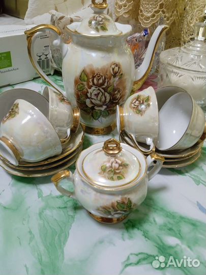 Кофейный сервиз чайные розы, Польша. 80-е