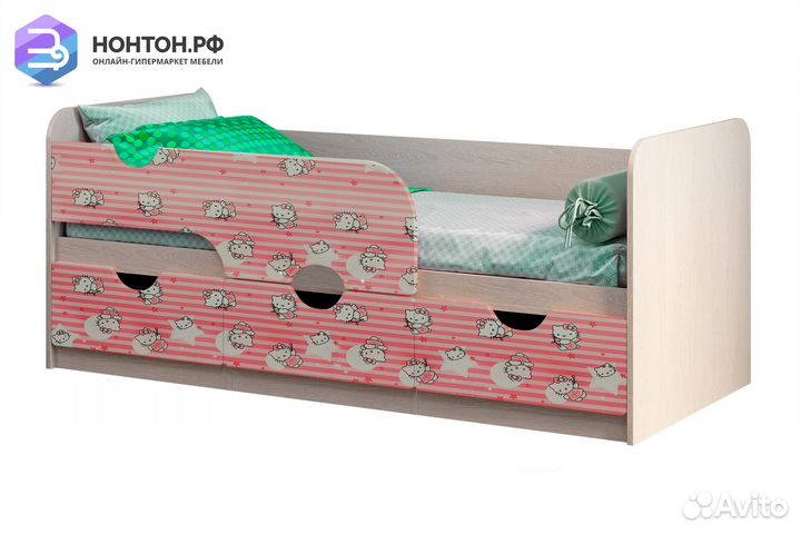 Кровать Минима дуб атланта / пинк хеллоу китти