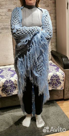 Платок шаль шерсть ажурная ручной вязки