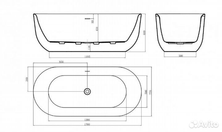 Ванна акриловая отдельностоящая BelBagno BB706 170