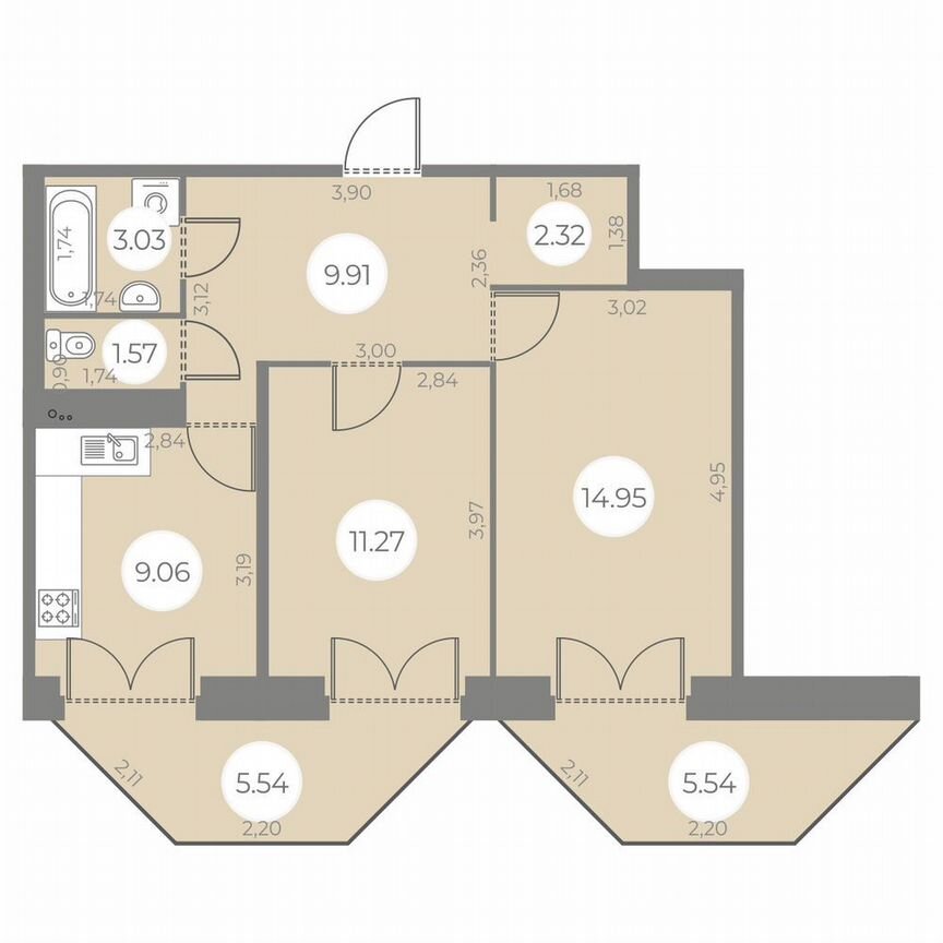 2-к. квартира, 55 м², 18/20 эт.