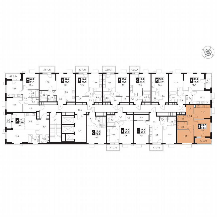2-к. квартира, 52,5 м², 25/25 эт.