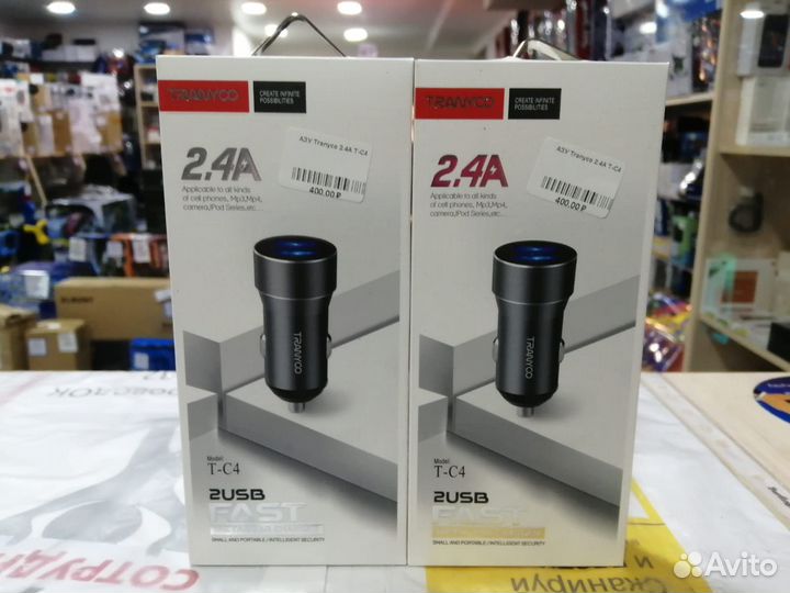 Азу 2.4А 2 USB Tranyco