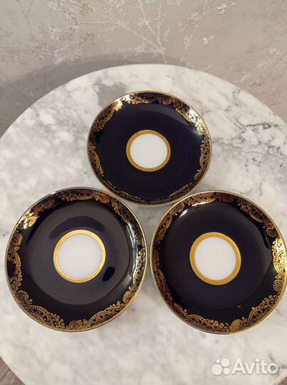 Блюдце и чашки кобальт лфз, позолота Дулево