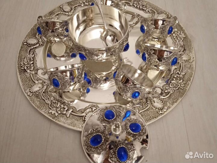 Подарочный набор с посеребрением. Поднос, сахарниц