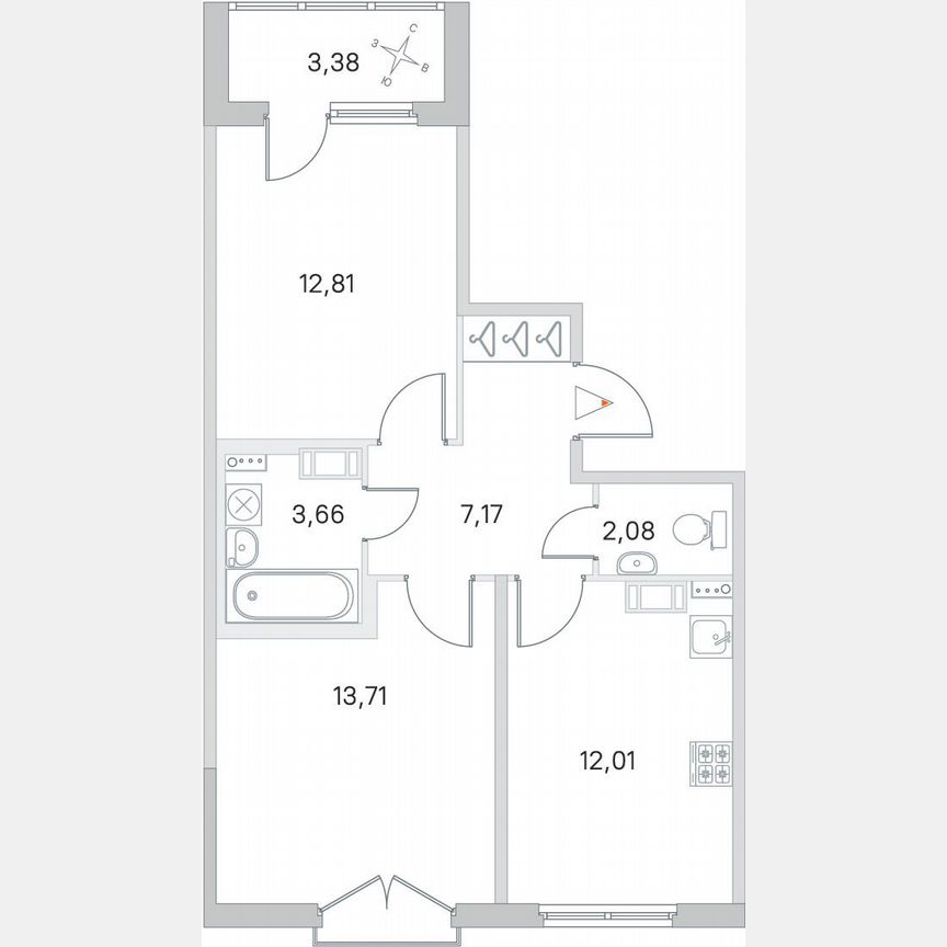 2-к. квартира, 53,1 м², 3/4 эт.