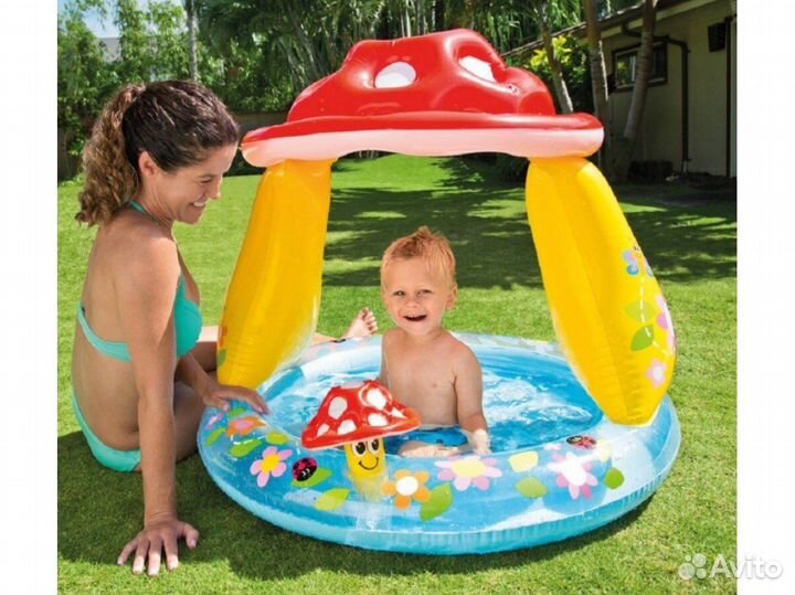 Детский надувной бассейн с навесом intex