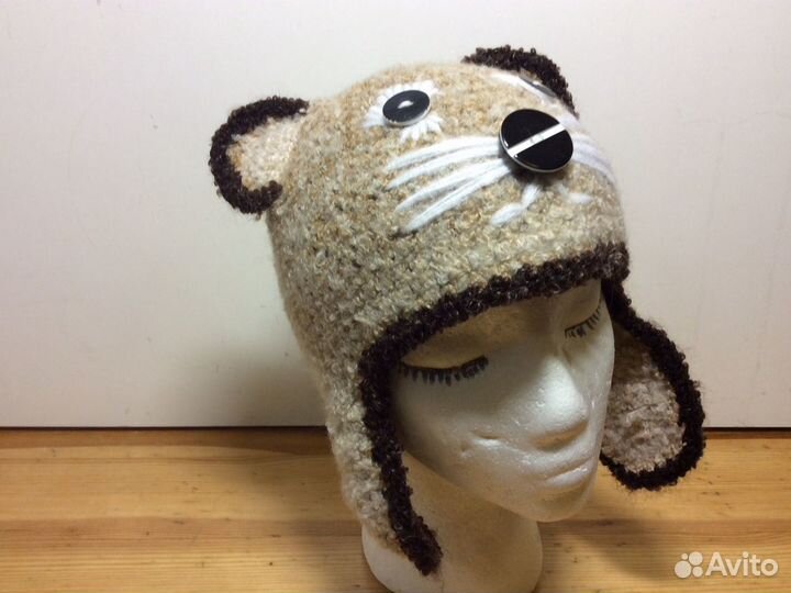 Шапка Котик на осень и зиму,ручная вязка,53-56,311