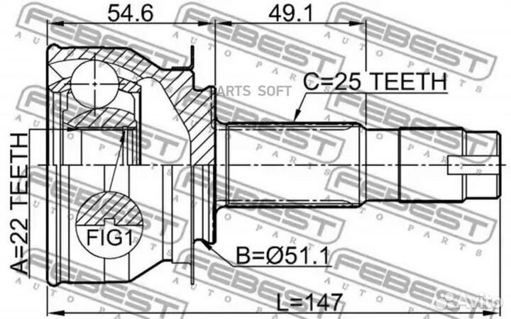 Febest 1010CBT ШРУС наружный 22X50X25 chevrolet co