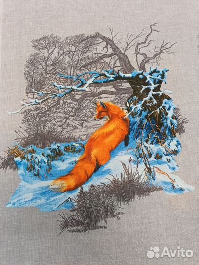 Ткань рогожка Лисы, для полотенец, подарочная