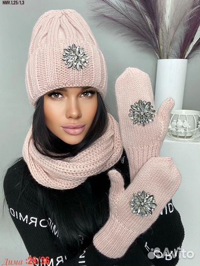 Шапка на флисе+хомут+варежки