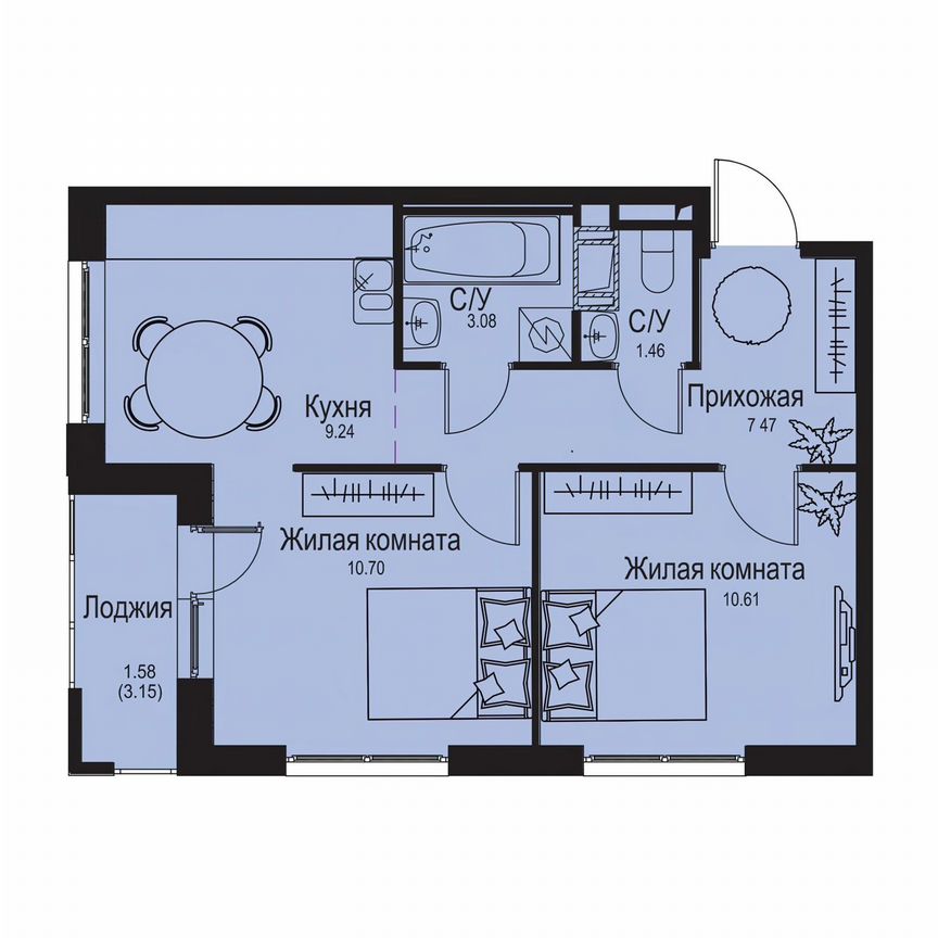 2-к. квартира, 44,1 м², 4/9 эт.