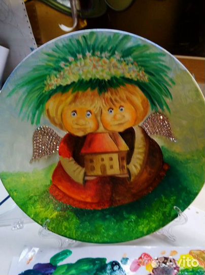 Декоративная тарелка Ангелы 25 см авторская работа