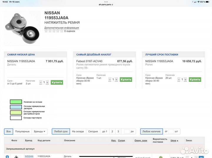 Натяжитель ремня Nissan 119553JA0A Teana J32