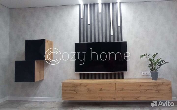 Тумба под тв + навесные шкафы. Новая