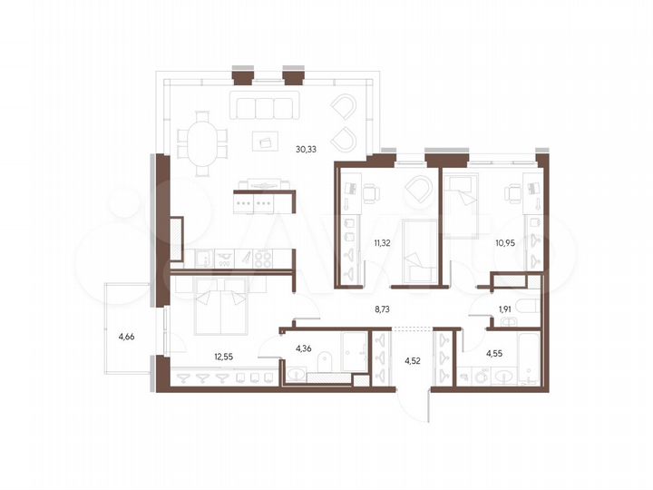 3-к. квартира, 89,2 м², 3/9 эт.