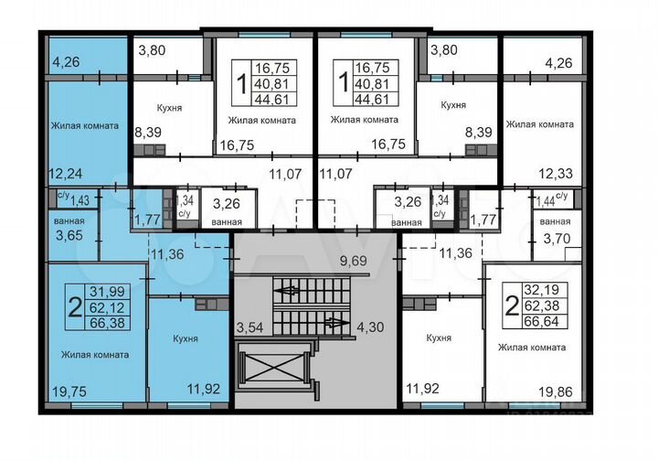 2-к. квартира, 66,4 м², 9/10 эт.