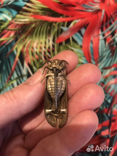 Старинная брошь Цикада