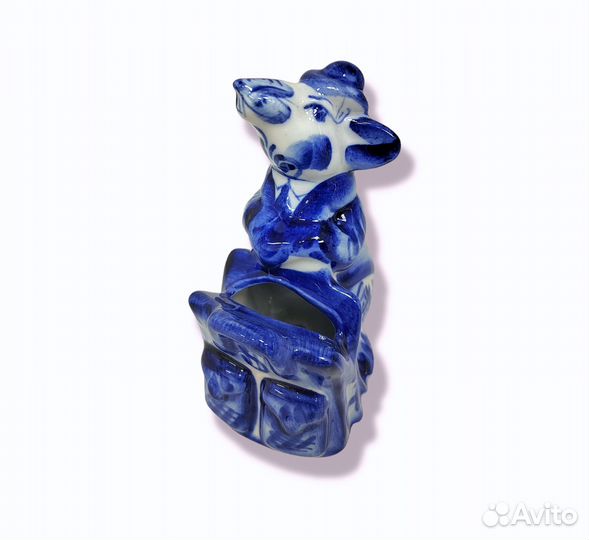 Копилка Мышь Фарфор Гжель