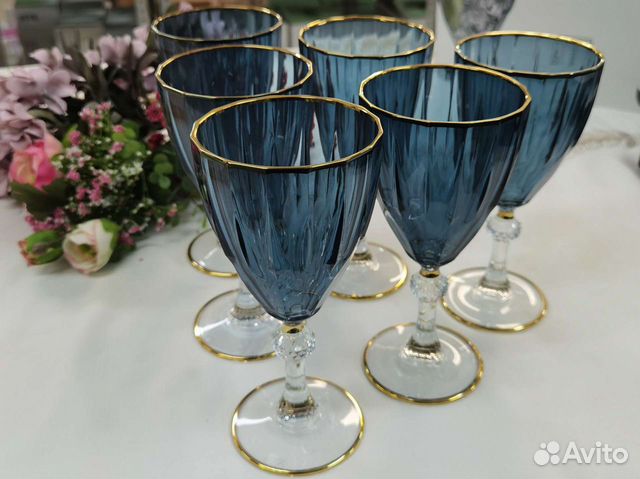 Набор из 6 синих фужеров/бокалов для вина