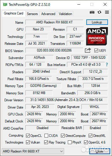 ASRock AMD Radeon RX 6600 XT Phantom Gaming 8Gb