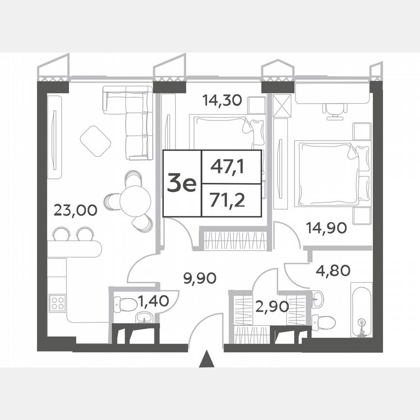 2-к. квартира, 71,2 м², 20/54 эт.