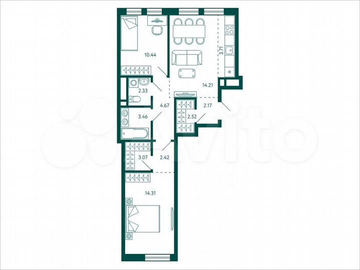 2-к. квартира, 63,3 м², 7/28 эт.