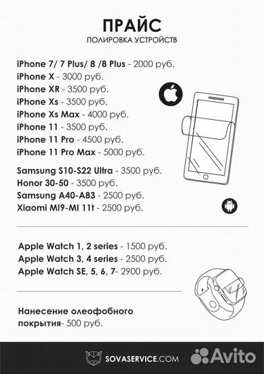 Полировка стекла экрана Apple Watch,iPhone,Samsung