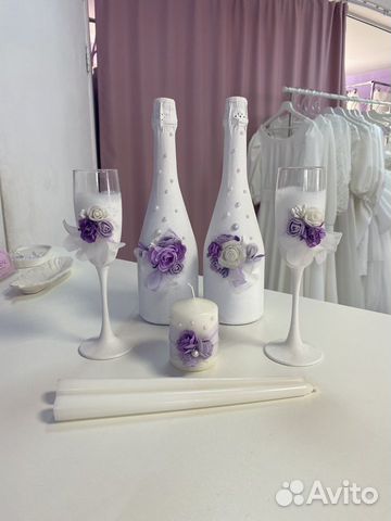 Свадебный набор шампанское свечи фужеры