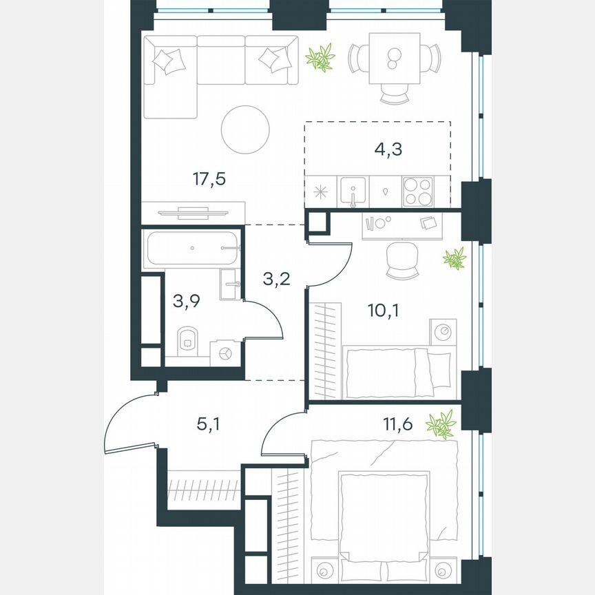 3-к. квартира, 55,7 м², 38/64 эт.