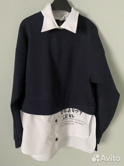 Школьная форма для девочки, кофта-рубашка синяя