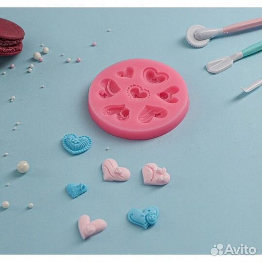 Силиконовый молд «Сердца ажурные», 9,59,5 см, цвет