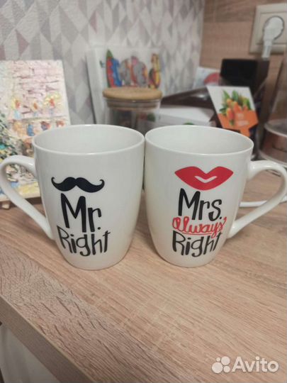Кружка новая парная мистер прав и миссис всегда пр