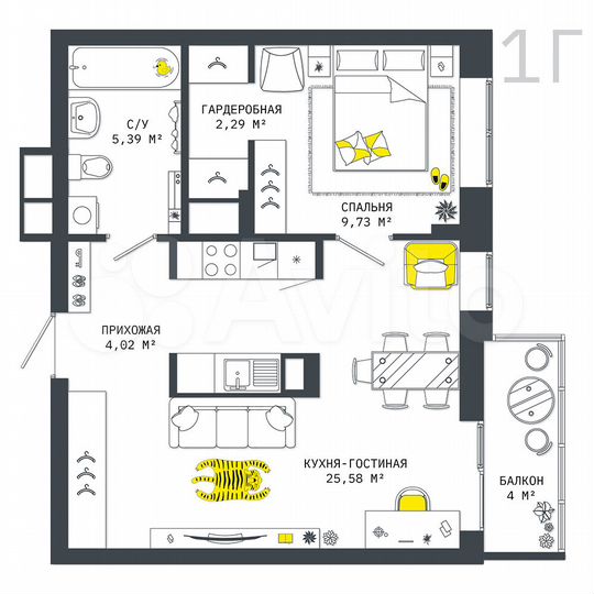1-к. квартира, 51 м², 17/25 эт.