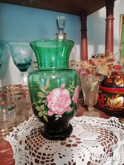 Ваза цветное стекло СССР аплекация