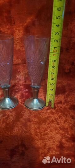 Рюмки хрустальные на металлической ножке СССР 6шт