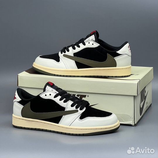 Кроссовки nike air jordan 1 low travis scott olive