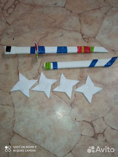 Оригами. Меч и сюрикены из бумаги