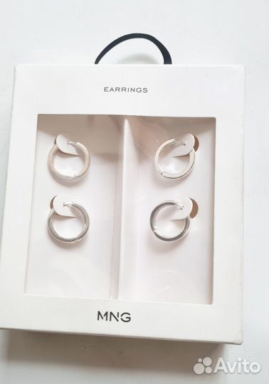 Новые серьги-кольца комплект Mango серебристые