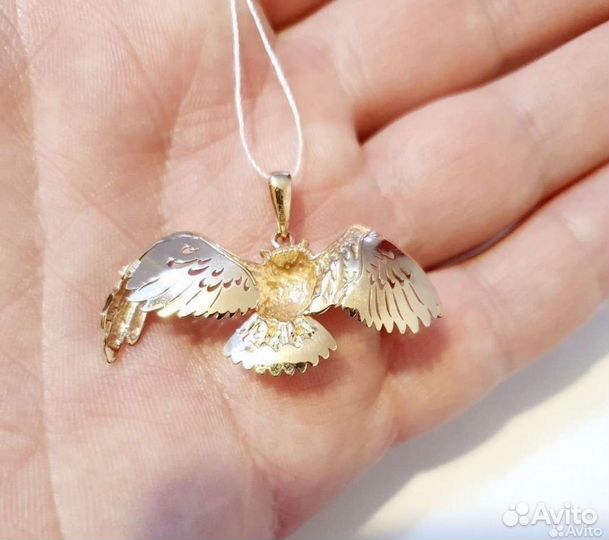 Золотая подвеска Сова. Кулон Сова