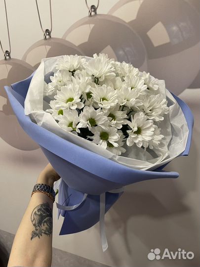 Хризантема ромашка букет подарок живые цветы