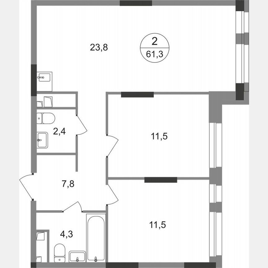 2-к. квартира, 61,3 м², 19/19 эт.