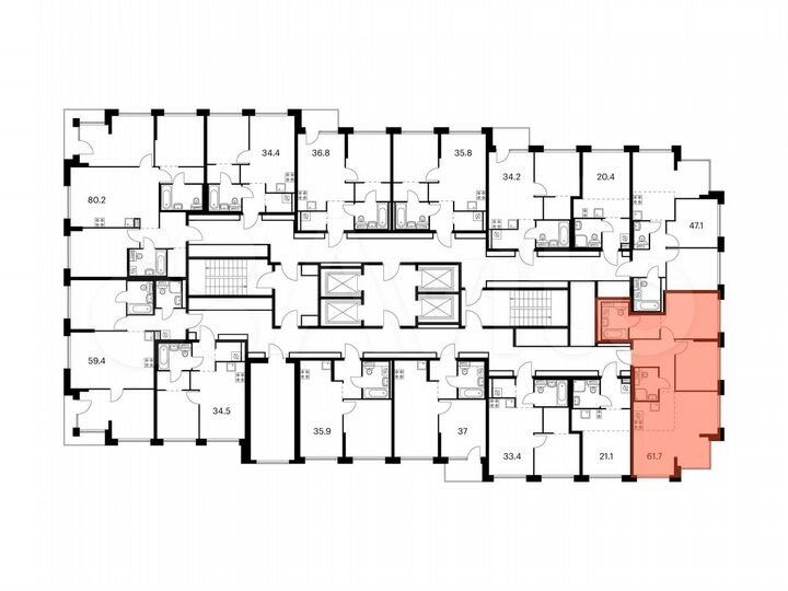 2-к. квартира, 61,7 м², 21/32 эт.