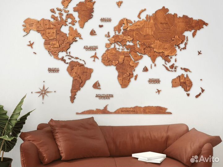 Деревянная карта мира на стену