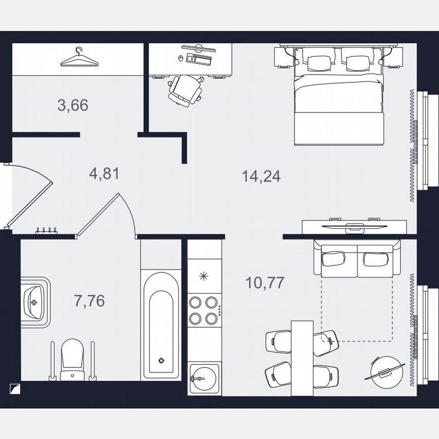 1-к. апартаменты, 41,2 м², 2/24 эт.