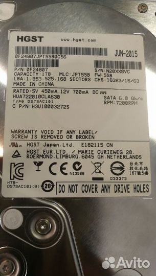 Жесткий диск Hitachi HUA722010CLA630 1Tb 7200 SATA