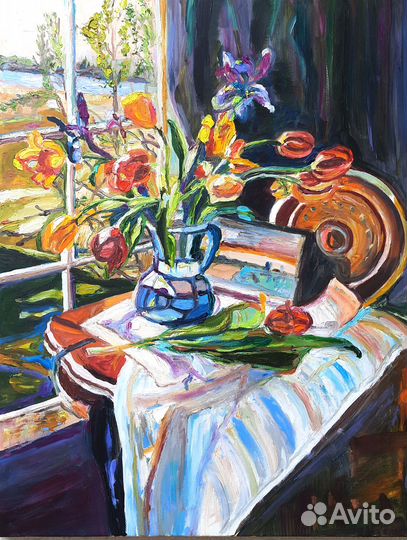 Картина маслом Тюльпаны у окна холст