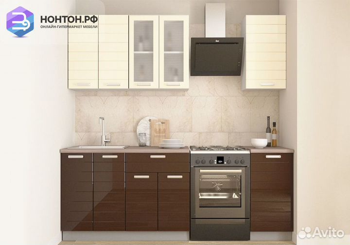 Кухня Виктория 1.6 м белый / крем глянец / шоколад