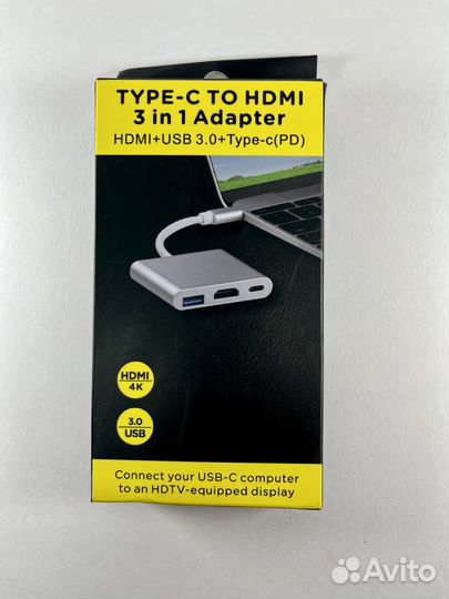 Переходник хаб разветвитель type-C - USB 3.0 hdmi