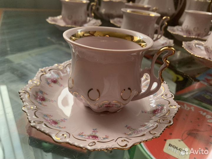 Сервиз кофейный Thun розовый фарфор, Chodov, Чехия